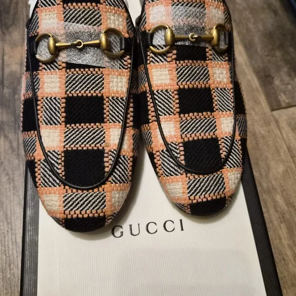 Gucci Horsebit Accent Tweed Mules - Black & Pink - Picture 5 of 6